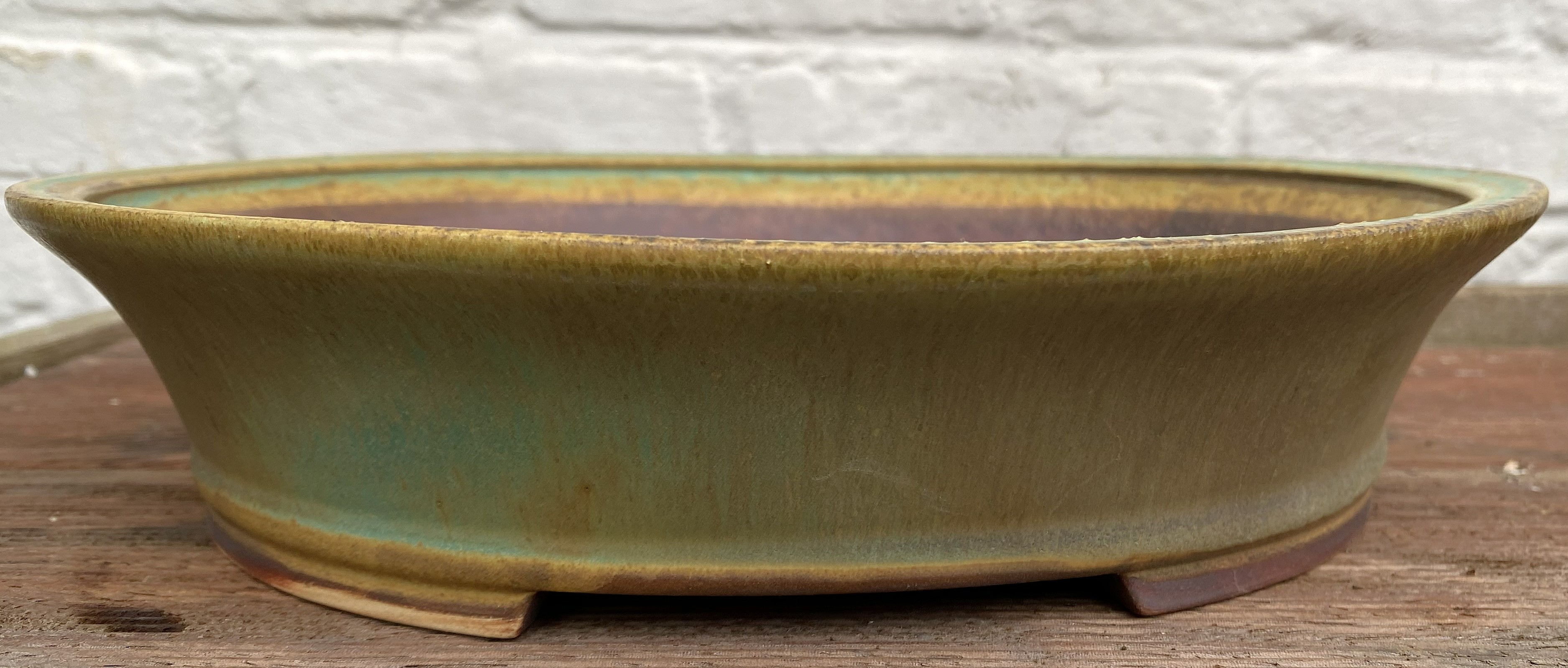 Oven baked green bonsai pot 28x25 cm