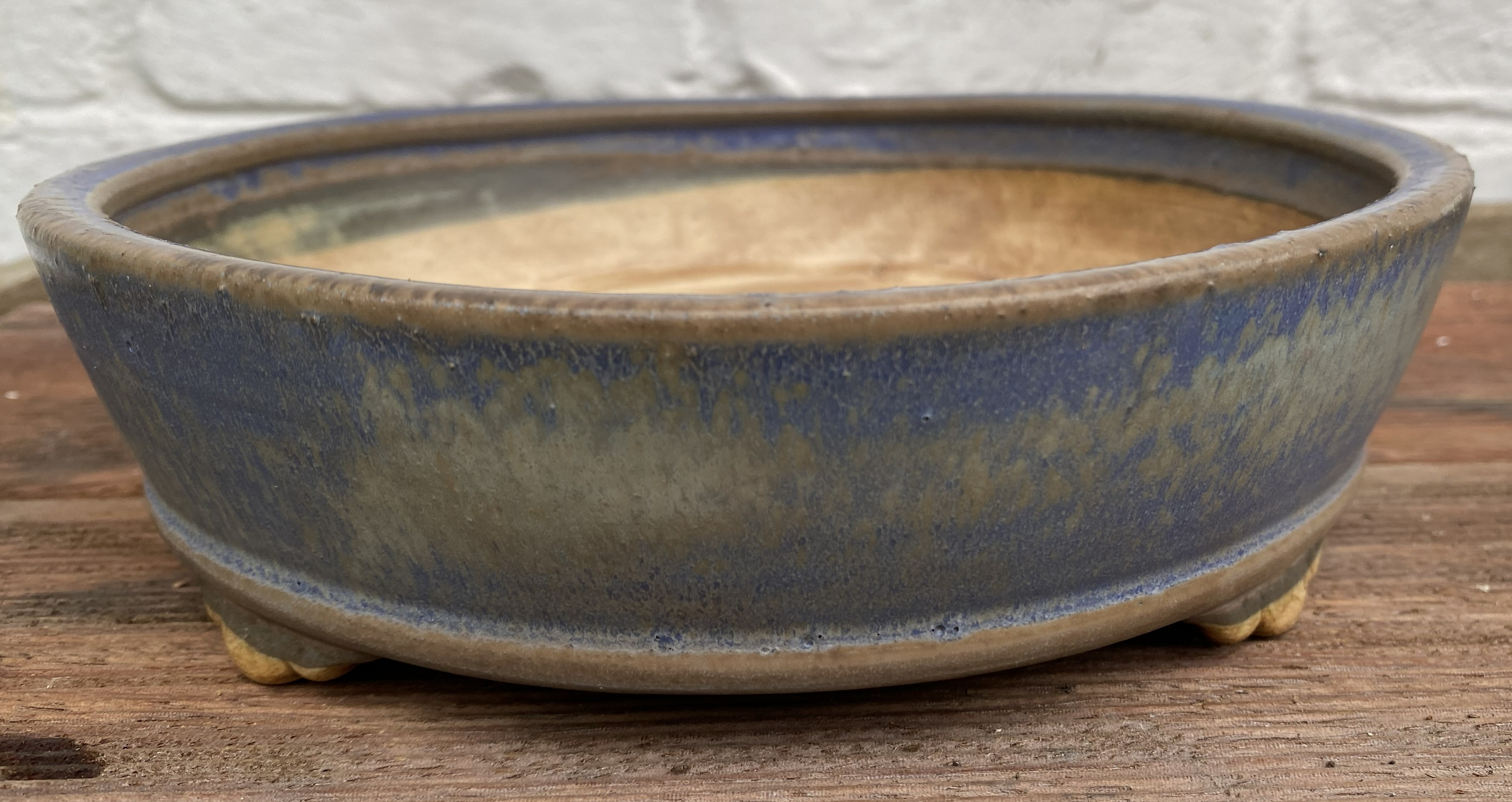blue oven baked bonsai pot for shohin bonsai