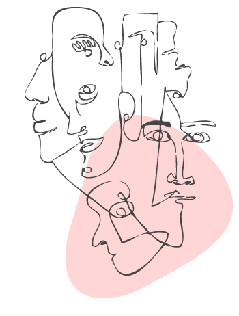 line art many faces 